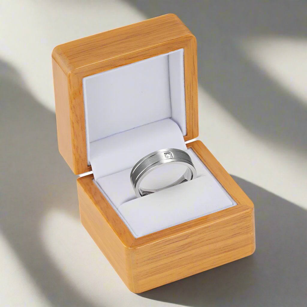 Mens Titanium Ring Stone Etched I Love You 7mm