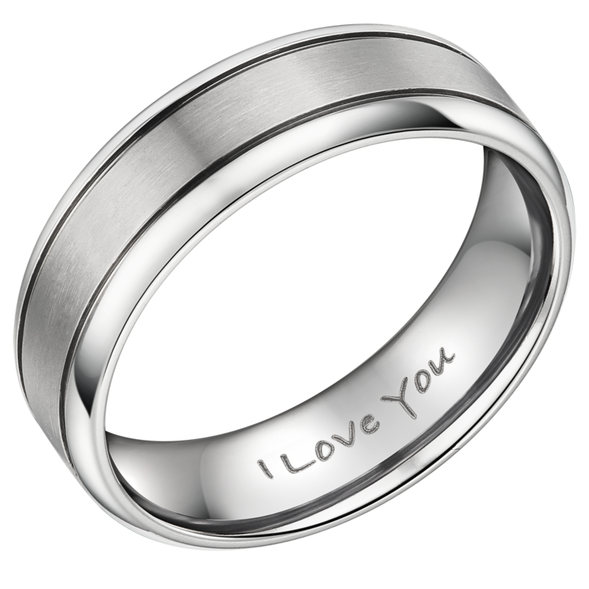 Mens Titanium Band Ring Etched I Love You 7mm