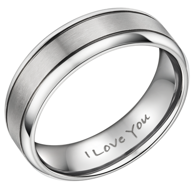 Mens Titanium Band Ring Engraved I Love You 7mm