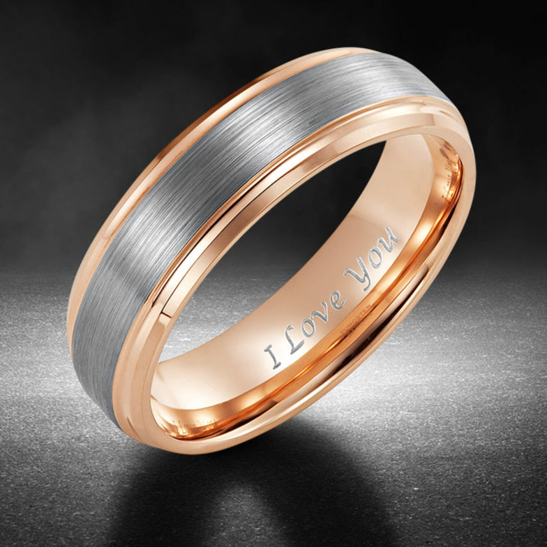 Mens 6mm Band Tungsten Ring Engraved I Love You