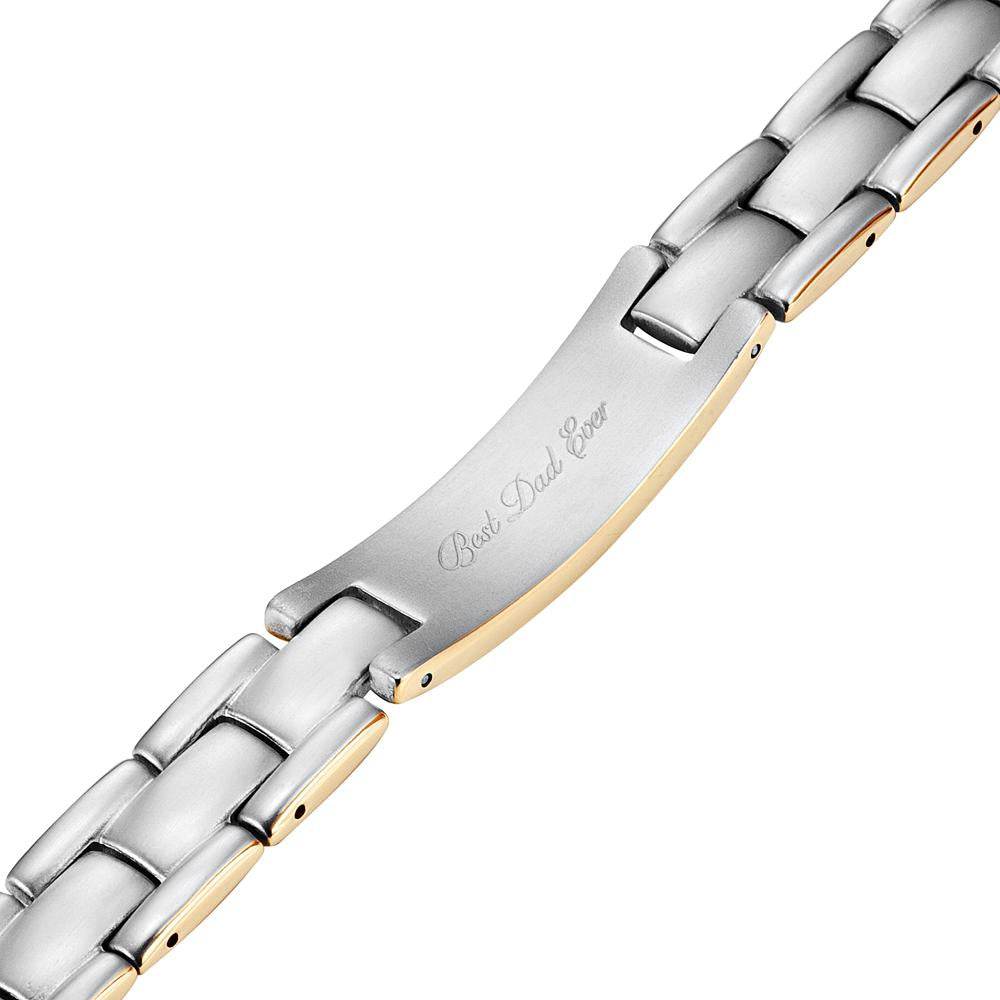 Mens Gold Two Tone Titanium Engraved Bracelet - Best Dad Ever Magnetic