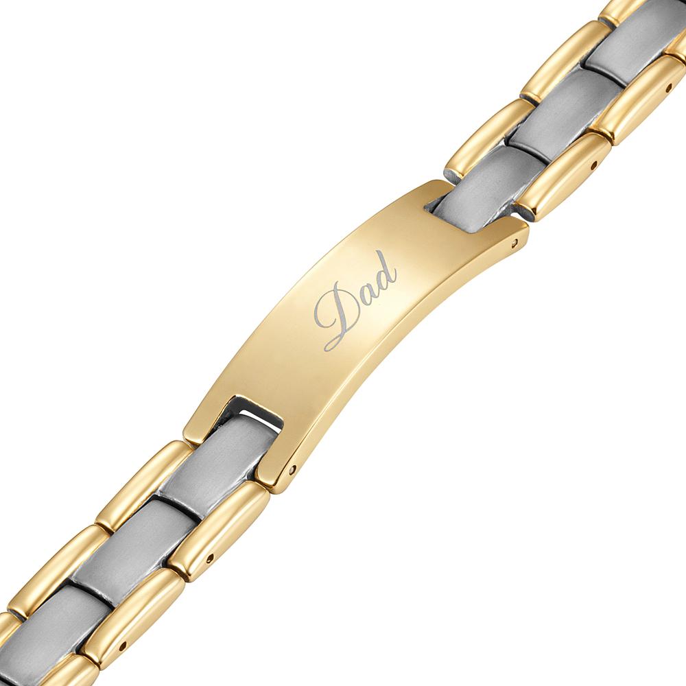 Mens Gold Two Tone Titanium Engraved Bracelet - Best Dad Ever Magnetic