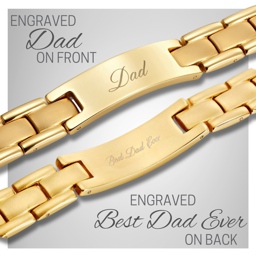 Dad Bracelet Etched Best Dad Ever Gold Titanium