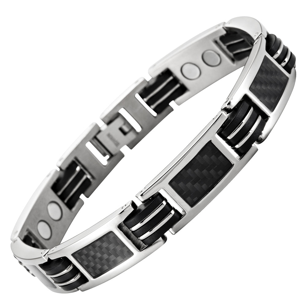 Mens Magnetic Bracelet, with Carbon Fiber, Size Adjustable By Willis Judd