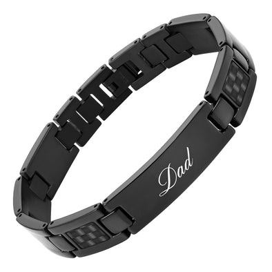 Love You Dad Engraved Black Carbon Fiber Mens Bracelet