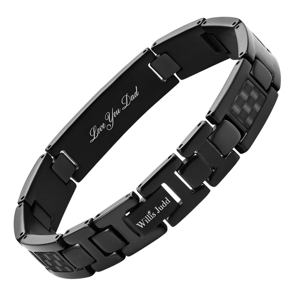Love You Dad Engraved Black Carbon Fiber Mens Bracelet