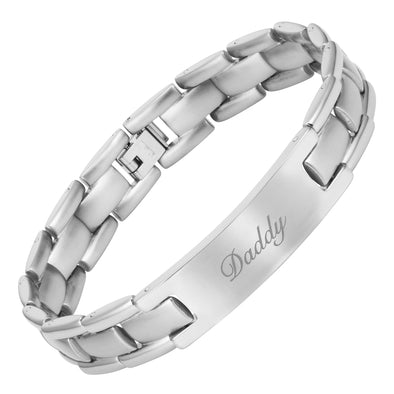 DADDY Mens Titanium Bracelet Engraved With Love You Daddy