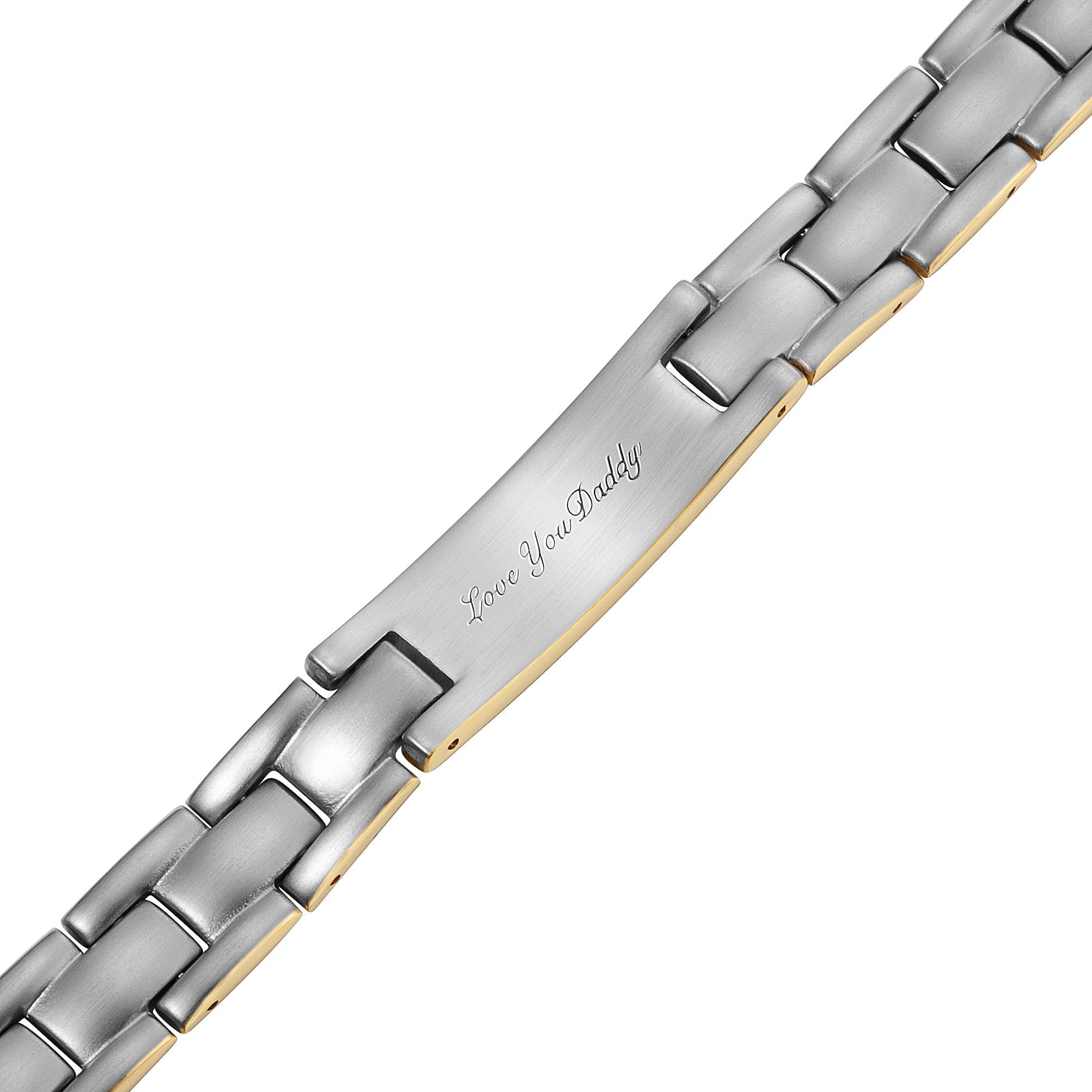 Mens Two Tone Engraved Bracelet - Love You Daddy