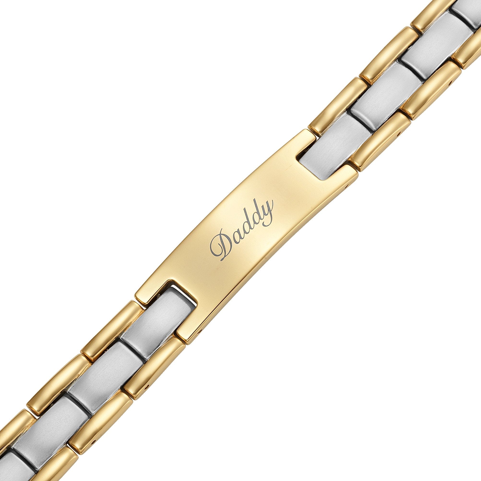 Mens Two Tone Engraved Bracelet - Love You Daddy