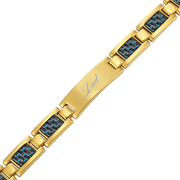 Men's DAD Titanium Bracelet engraved LOVE YOU DAD with Blue Carbon Fiber