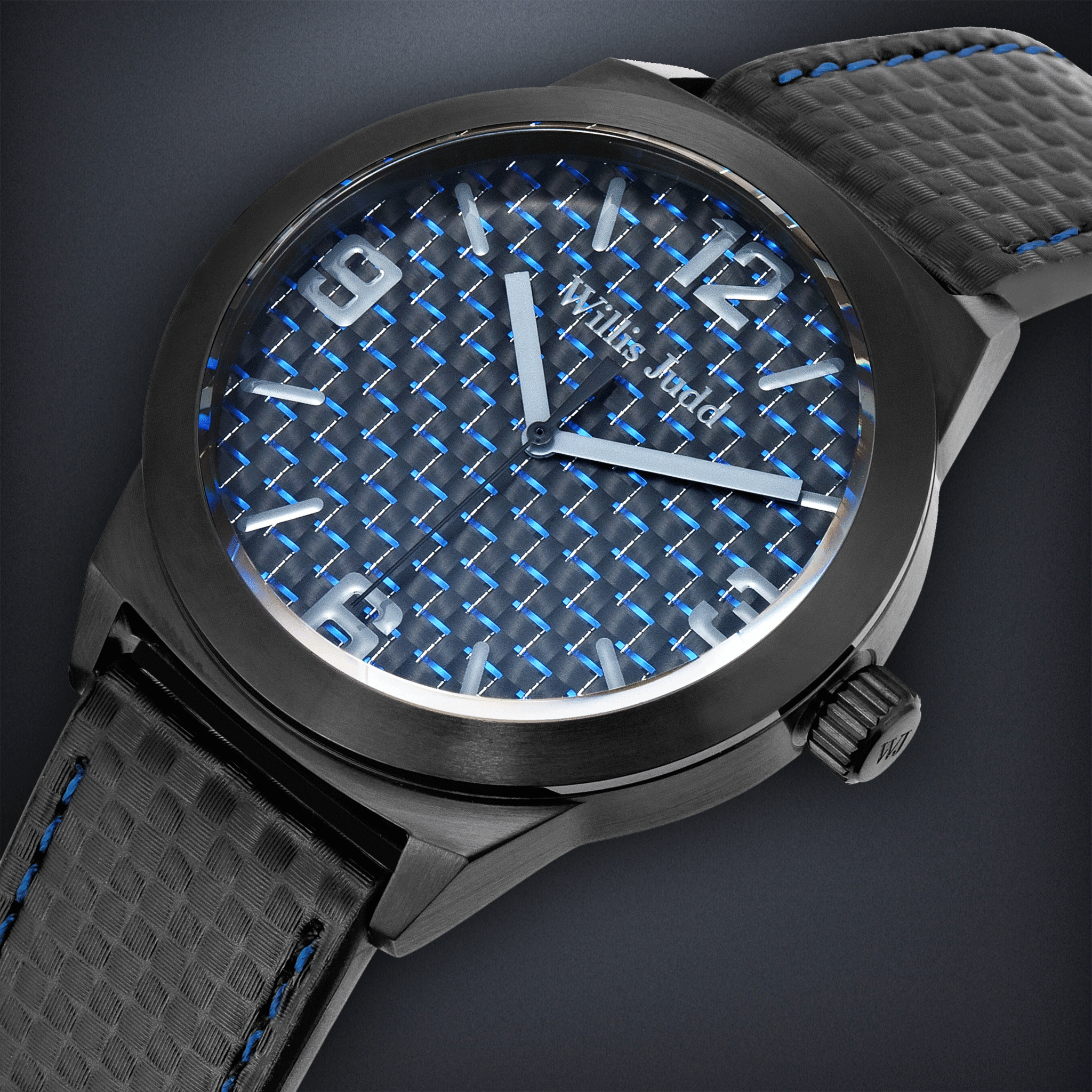 Black PVD with Blue Carbon Fiber