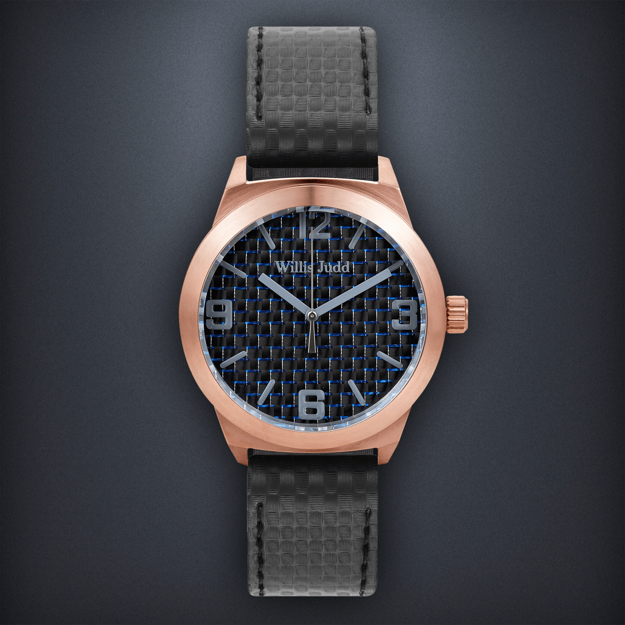 Rose Gold PVD with Blue Carbon Fiber