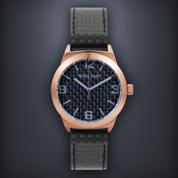 Rose Gold PVD with Blue Carbon Fiber
