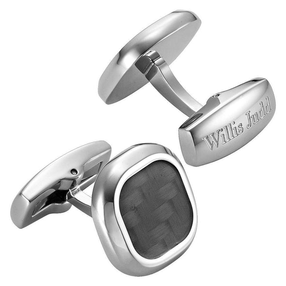 Willis Judd Men’s Stainless Steel with Black Carbon FIber Cufflinks with Pouch