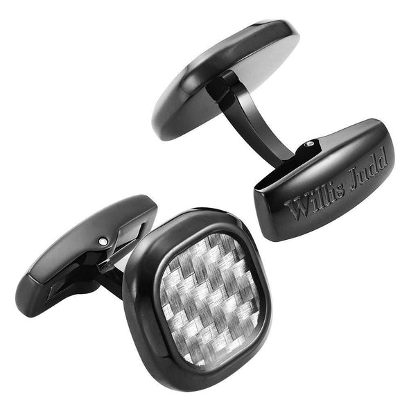 Willis Judd Men's Black Stainless Steel with Colored Carbon fibre Cufflinks with Pouch